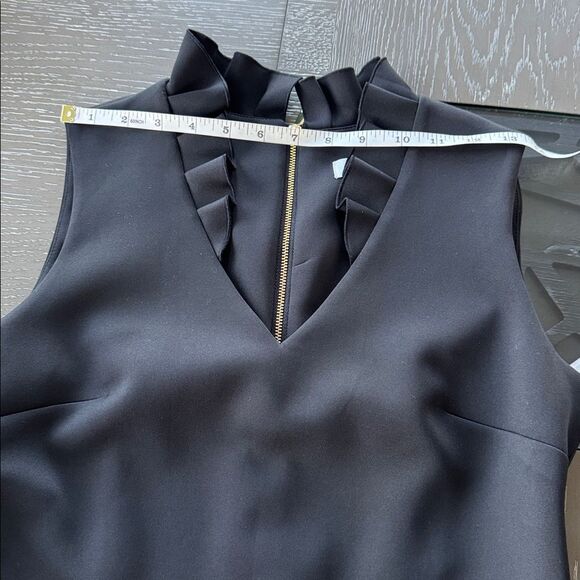 Calvin Klein Elegant Black Sleeveless V-Neck Dress Stretchy Gold Zipper Sz 6 NWT - Picture 6 of 13